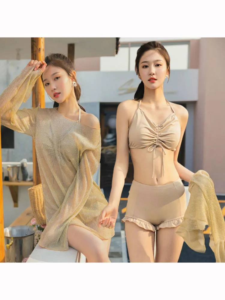 

Girls Swimwear Split Swimsuit Female Sexy Korean Version Cover Belly Slim Bikini Three-piece Conservative Hot Spring Swimsuit