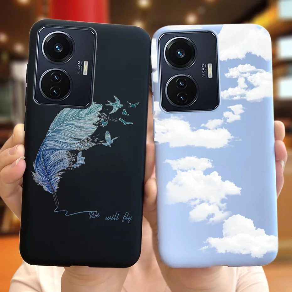 Модные мягкие силиконовые чехлы для телефона Vivo Y55 4G 2022 с рисунком перьев и
