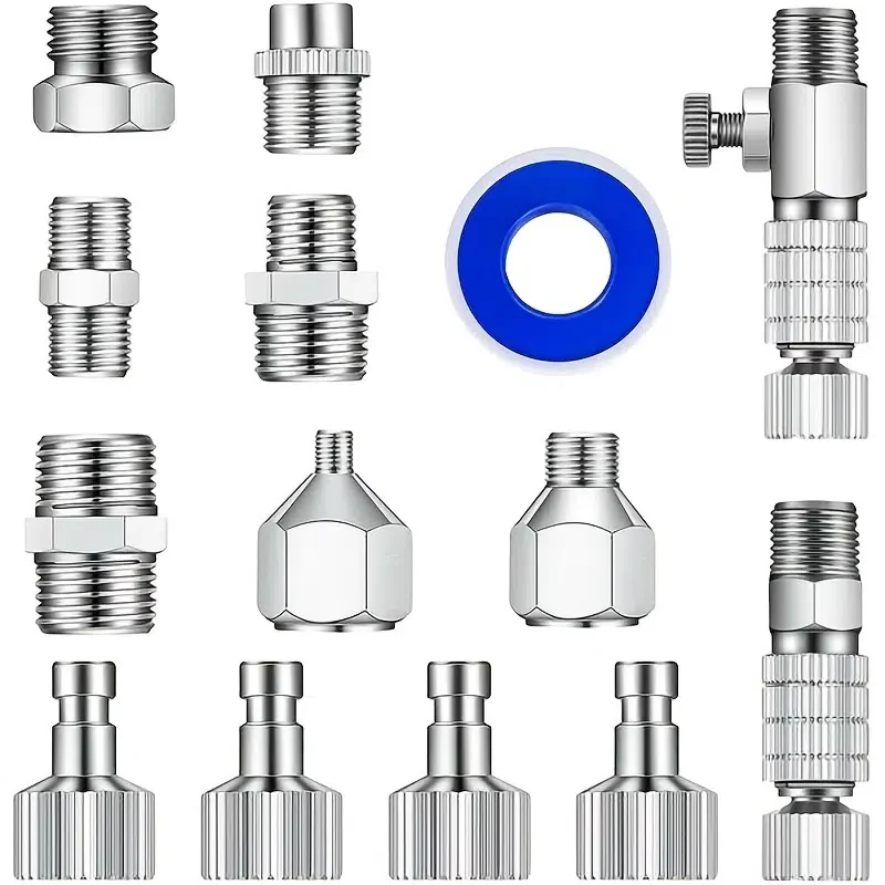 

Set Of 14 Silver Metal Multi-size Gun Adapter Set, Gun Quick Release Disconnect, Air Compressor Connector Connector Kit (picture