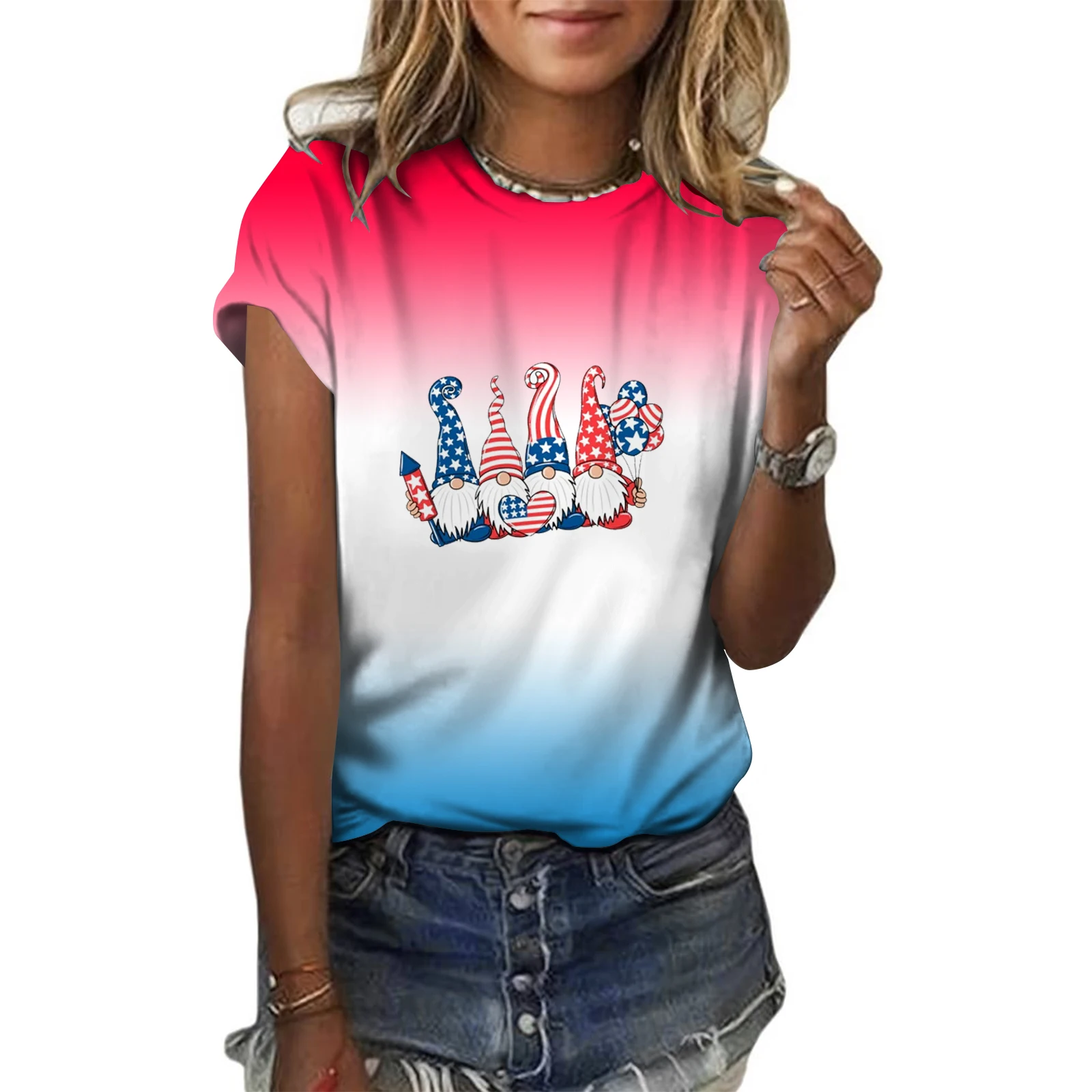 

3D New Fashion European Style Women's Cute Style Gradient T-shirt Short Sleeve Clothing Fashion Hot Pop Christmas