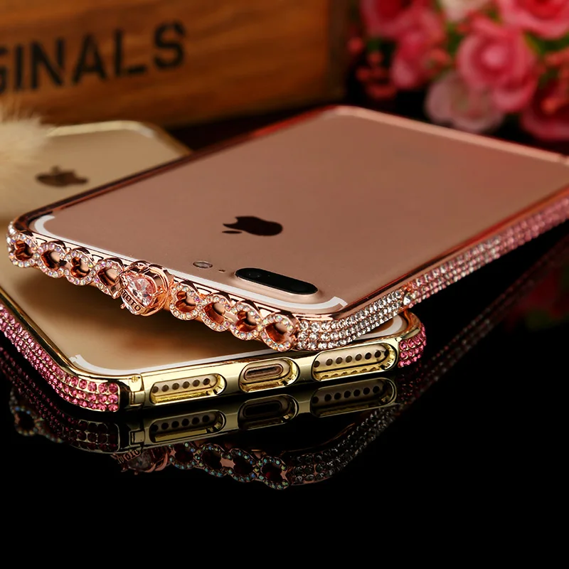 

New Arrival Heart-Shaped Diamond Bumper For iPhone 11 Pro Max mini XS MAX XR X 6S 7 8 Plus Cover Case Metal Frame Border