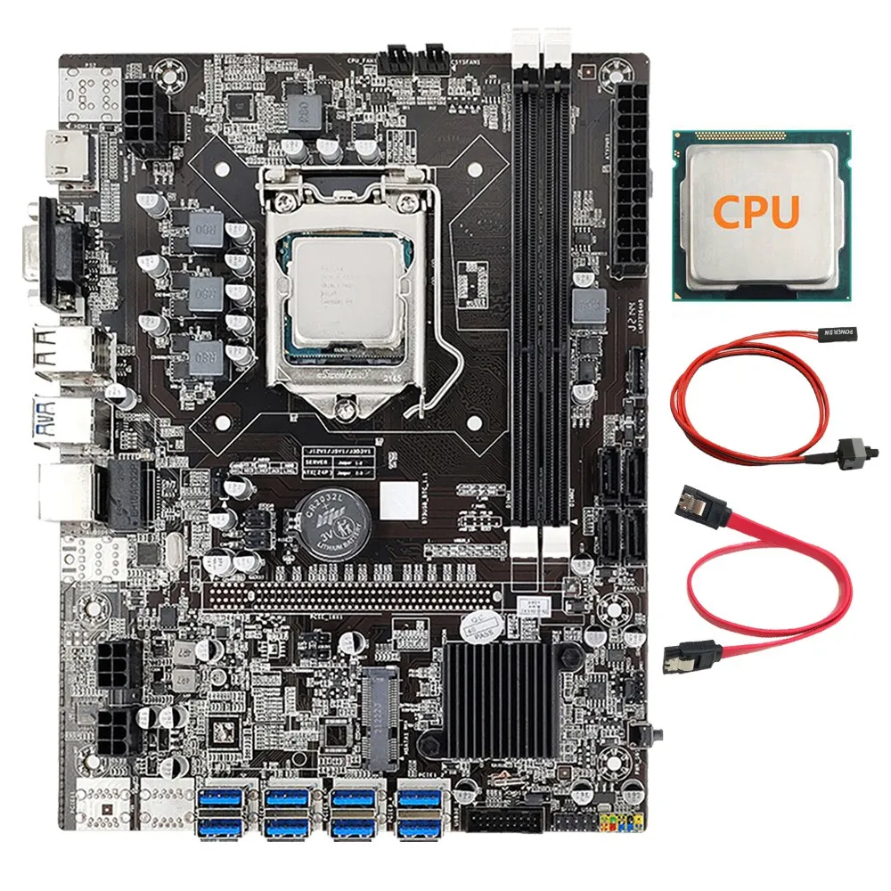 8 Card B75 BTC Mining Motherboard+G840/G850/G860/G870 CPU+SATA+Switch Cable 8XUSB3.0 to PClE 1X Slot LGA1155 DDR3 MSATA