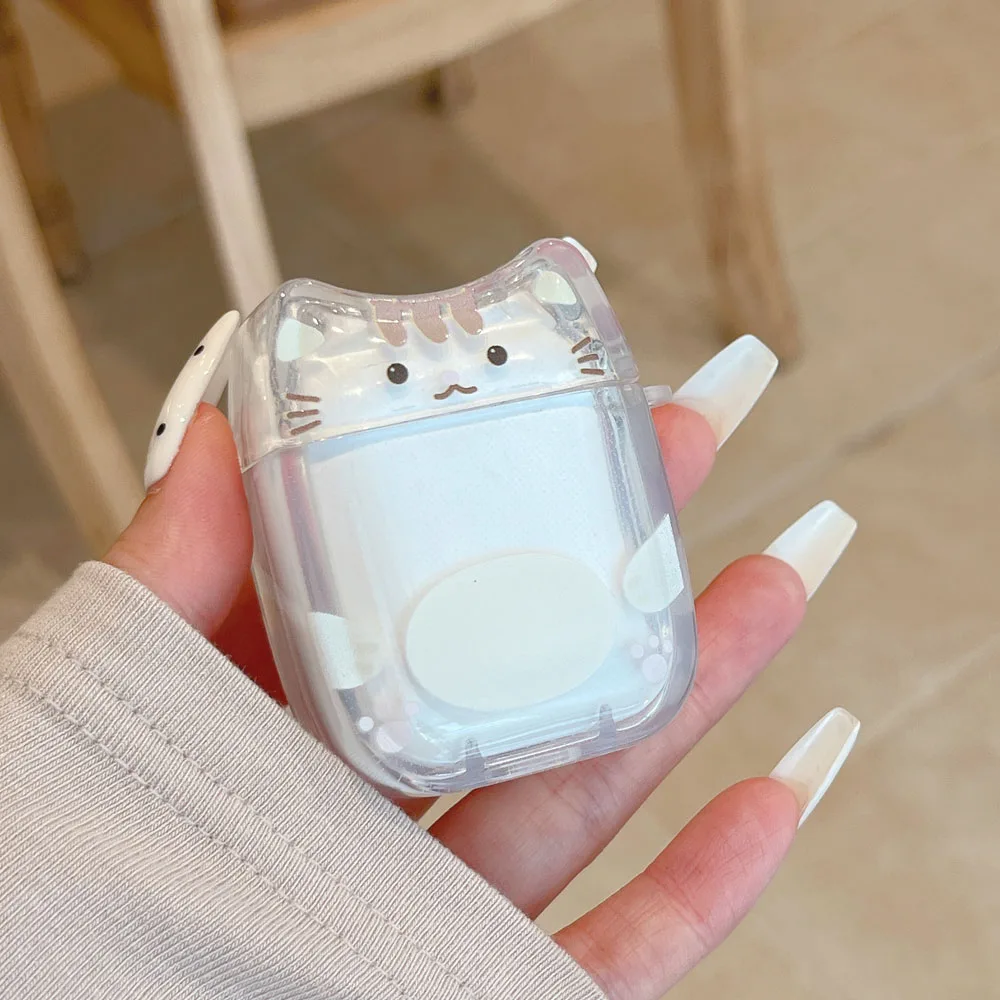 Фото Прозрачный мягкий синий чехол для AirPods Pro 2 3 4 1, Bluetooth-бокс, чехол для AirPods Pro3 с 3D-ушками кошки, брелок с меховым шариком в виде котенка №3