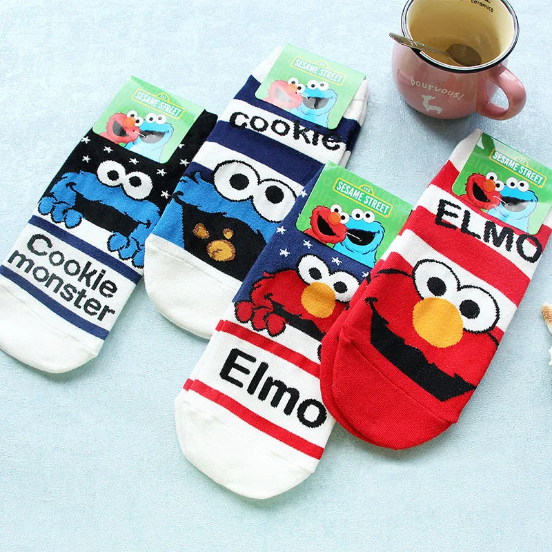 Sesame Street Socks Women Cartoon Cosplay Elmo Cookie Monster Fashion Novelty Funny Cute Sock Autumn Comfortable Cotton Party