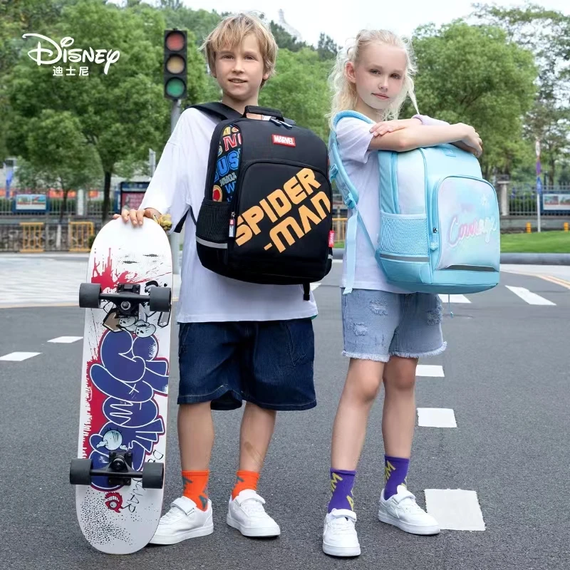 Enlarge 2022 Disney Frozen Marvel School Bag For Boys Girls Primary Student Shoulder Orthopedic Backpack Elsa Anna Spider Man Mochila