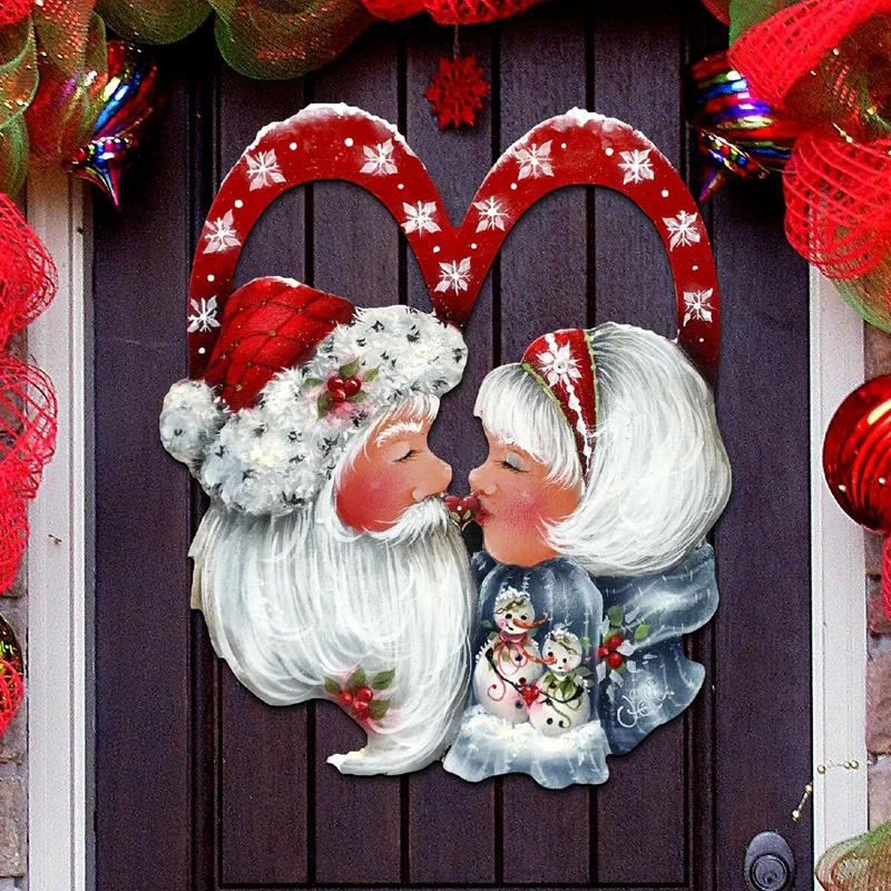 

Дед Мороз, любовь, праздничный венок, День Святого Валентина, добро пожаловать, украшение для входной двери, деревянные кольца, подвесной ку...