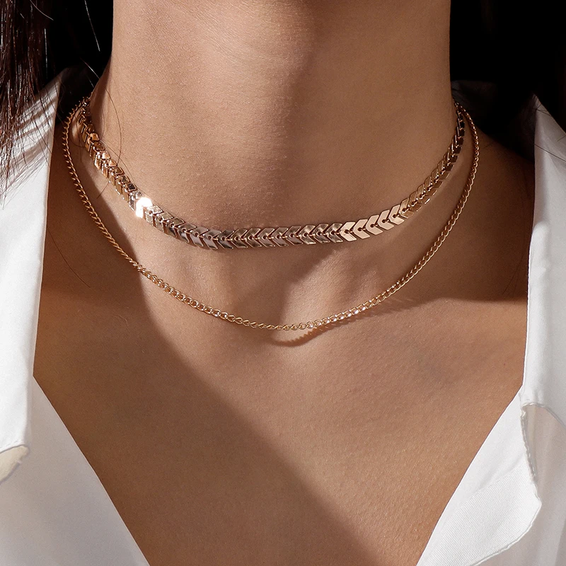 

Punk Multilayer Choker Fishbone Airplane Necklaces for Women Gold Silver Color Chain Necklace Girl Jewelry Accessories Gift