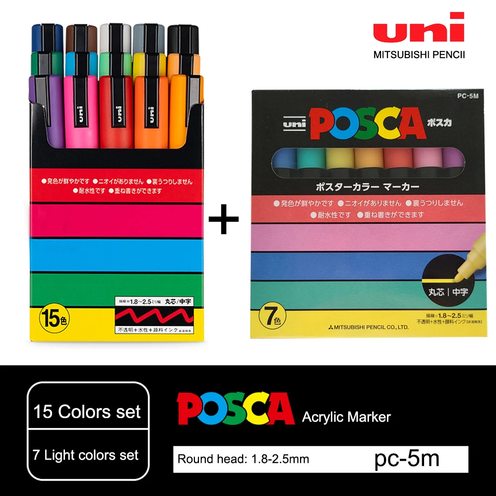 UNI POSCA Markers Complete Kit PC-1M PC-3M PC-5M  Rotuladores Graffiti Note Pen Drawing Hand-painted Art Supplies Stationery