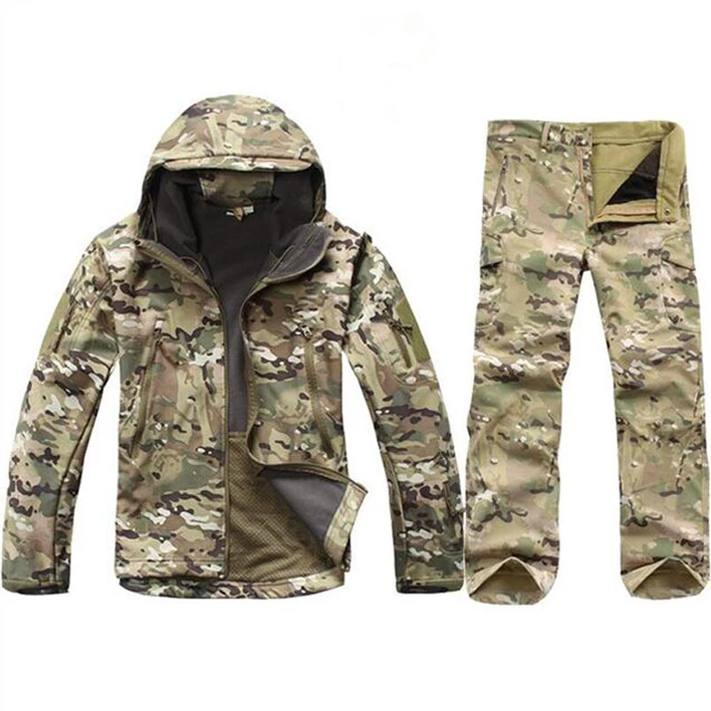 Gear Tactical Softshell Camouflage Jacket Set Men Army Windbreaker Waterproof Hunting Clothes Camo Military Jacket andPants
