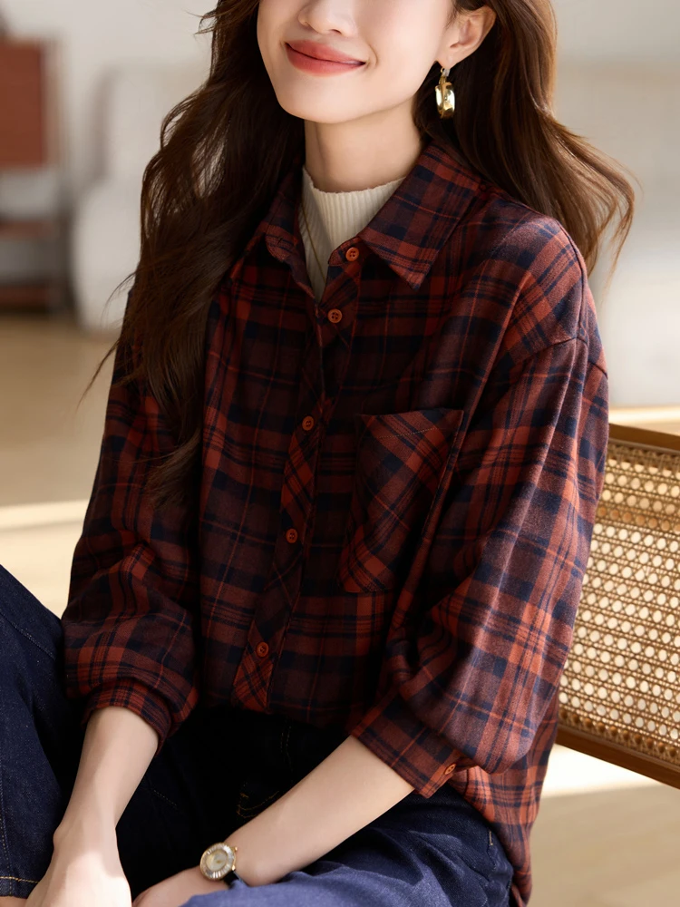 Рубашки в клетку стиле ретро женская одежда осенне-зимняя новая утолщенная