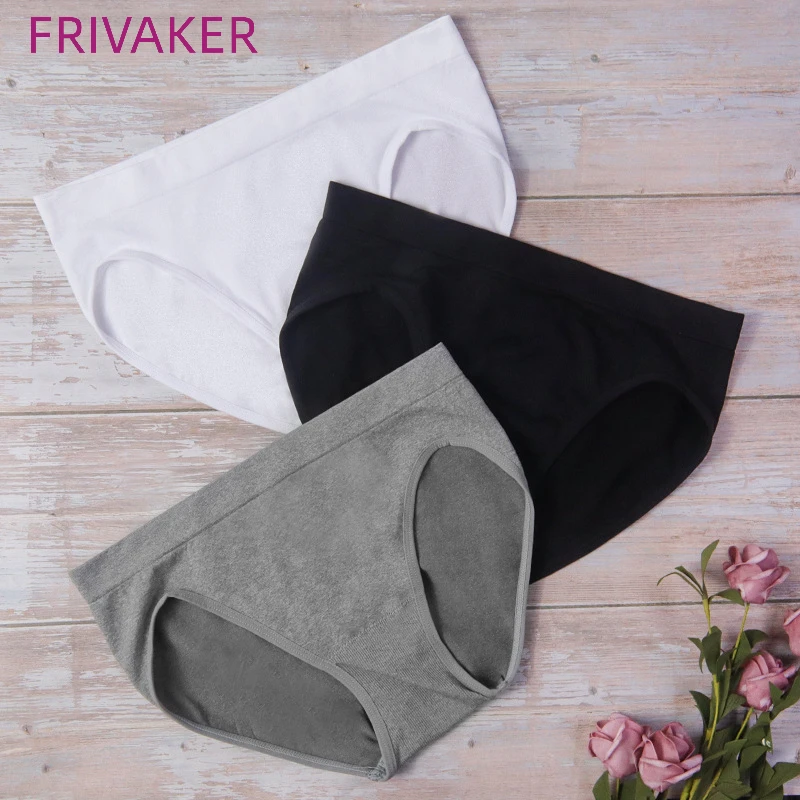 

FRIVAKER 3 pieces Standard Western Size Cotton Mid-waist Women's Knitted Breathable Seamless Panties Briefs Lingerie Underwear