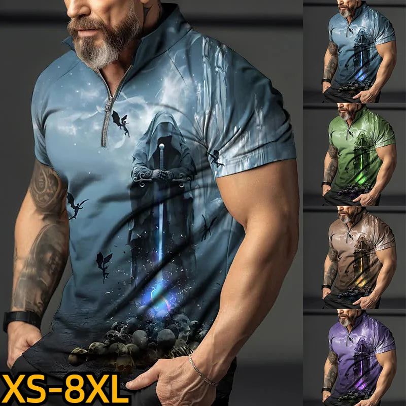 

Футболка-поло мужская с отложным воротником, модная рубашка с 3d-цифровым принтом, Повседневная футболка на молнии с короткими рукавами, одежда в уличном стиле, лето