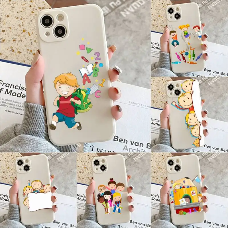 

School Child Cartoon Phone Case For Iphone 7 8 Plus X Xr Xs 11 12 13 Se2020 Mini Mobile Iphones 14 Pro Max Case