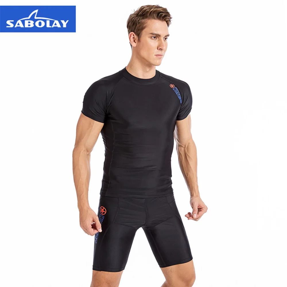 Men's Short Sleeve Wetsuit Swimming Beach T-Shirt Quick Dry UV-Proof Split Surf Suit Top Water Sports Swimming Surfing T-Shirt