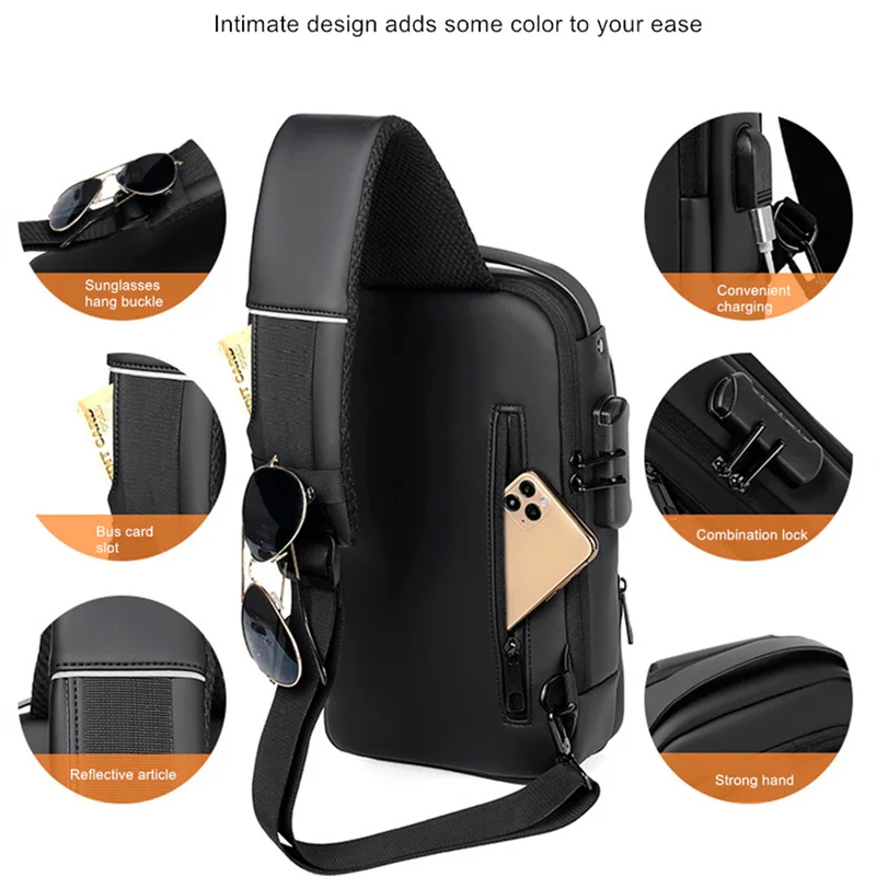 JEEP BULUO Men's Waterproof USB Crossbody Oxford Bag Anti-theft Shoulder Sling Bag Short Travel Messenger Chest Pack For Male