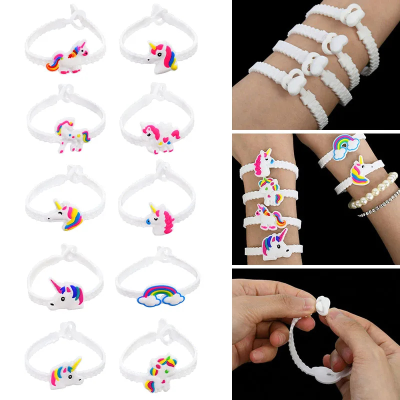 

10PCS Unicorn Theme Rubber Bracelet Cartoon Unicorn Children Wristband Baby Shower Kids Birthday Gifts Festive Party Supplies