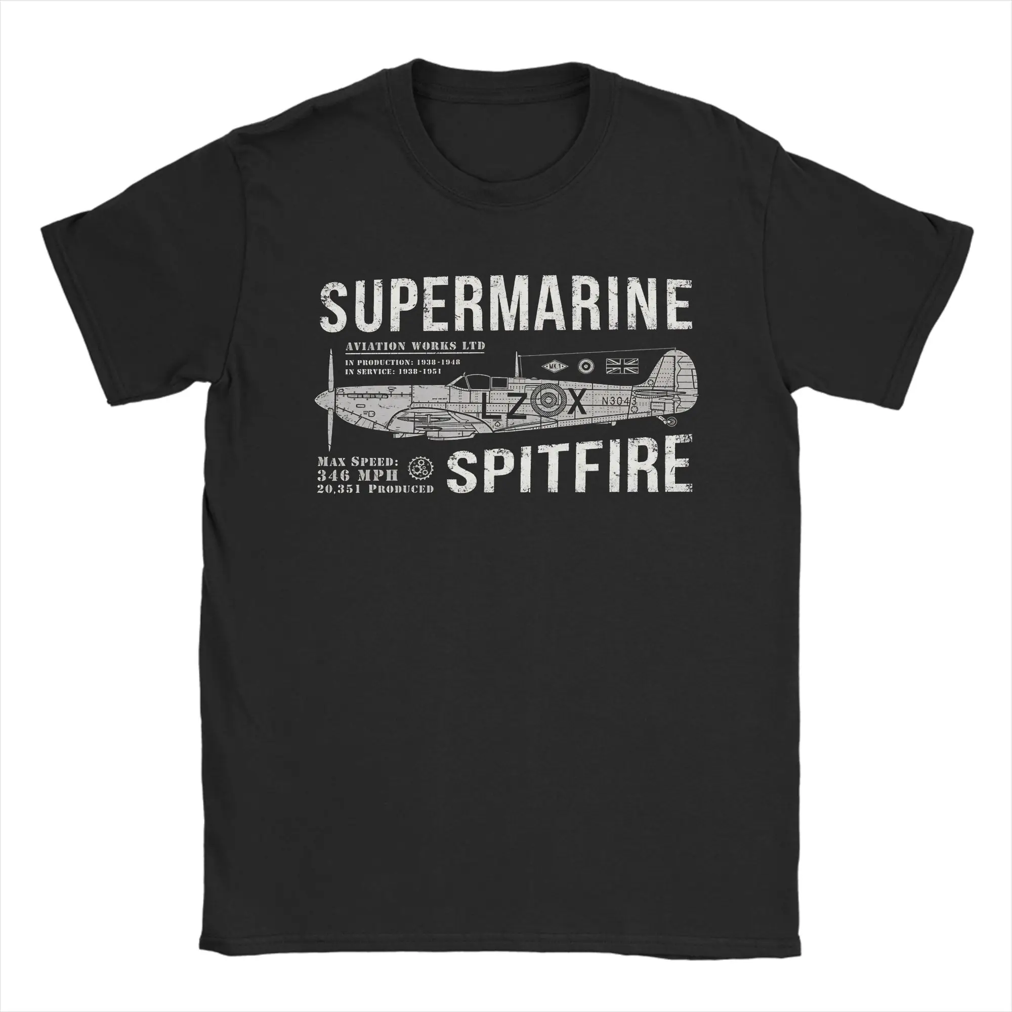 Фото Футболки Spitfire Supermarine RAF Fighter Aircraft, футболки из 100% хлопка, летние винтажные футболки с короткими рукавами, футболка с круглым вырезом в стиле хиппи №1
