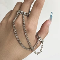 aprilwell 2 pcs punk geometric ring set for women silver plated matching rings link chains kpop emo anillos men fashion jewelry