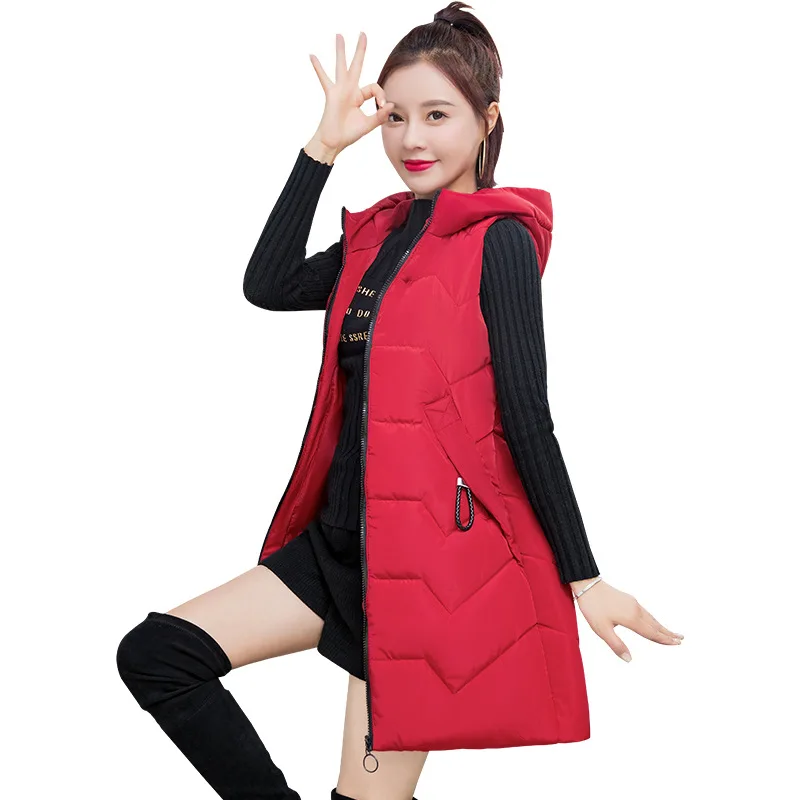 Women Casual Streetwear Zipper Pocket Jacket Plus Velvet Quilted Coat Sleeveless Puffer Jackets Padded Waistcoat Hooded Cotton