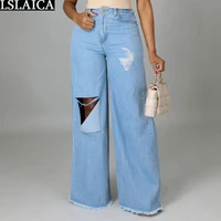 y2k jeans woman high waist hole design loose wide leg casual spring summer pants streetwear fashion elastic new arrival trousers