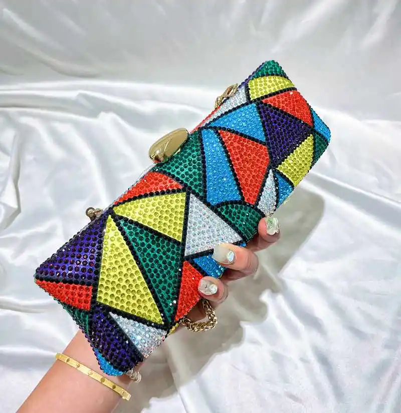 

Multicolor Crystal Evening Bag High quality Diamond Chain Women Bag Handbags Metal Clutches Bag Women Handbags