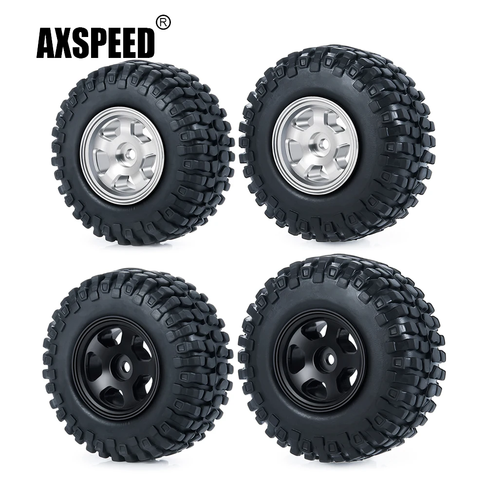 

AXSPEED 4Pcs 1.0" Metal Beadlock Wheel Rims Rubber Tires Set for Axial SCX24 90081 AXI00001 AXI00002 1/24 RC Crawler Car Parts