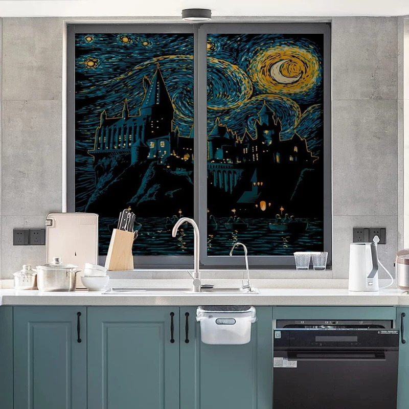 Витражная оконная пленка наклейка из матового стекла лесная непрозрачная