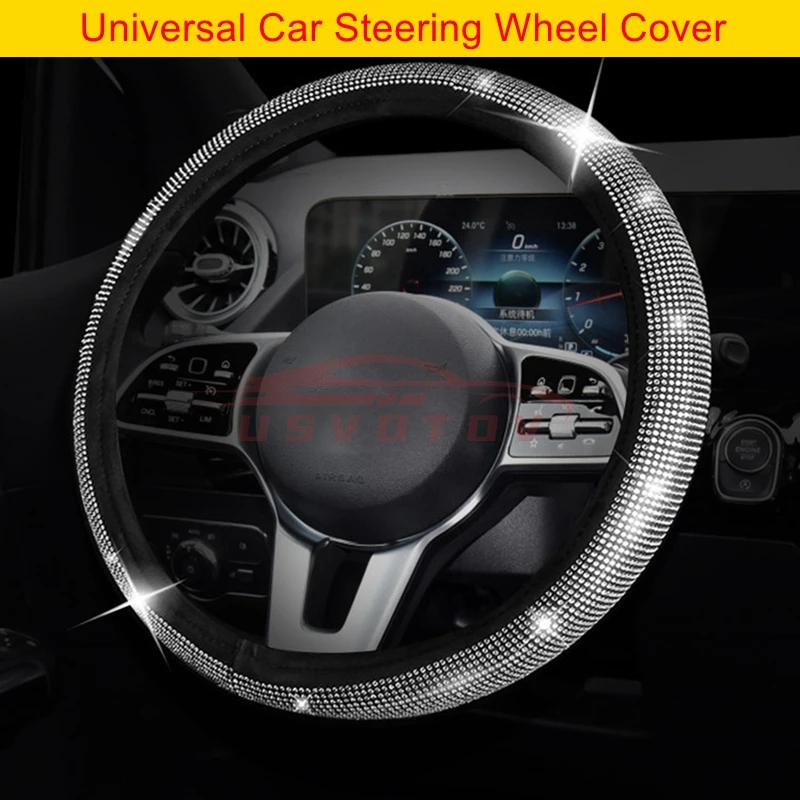 

Crystal Diamond Car Steering Wheel Cover For Tesla Mercedes Benz BMW Ford Luxury Bling Ring Rhinestone Protection Accessories