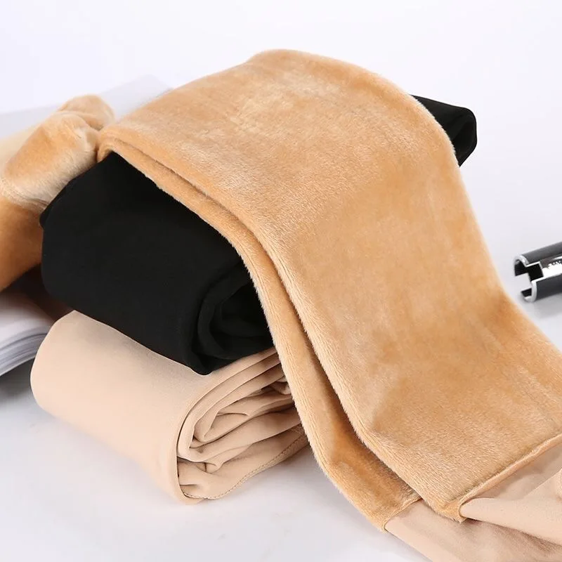COLSM KVSAZ 310g Women Winter Thick Leggings Ladies Thickened Jumpsuit Step On High Waist Pants Plush Bare Leg Artifact Ls058
