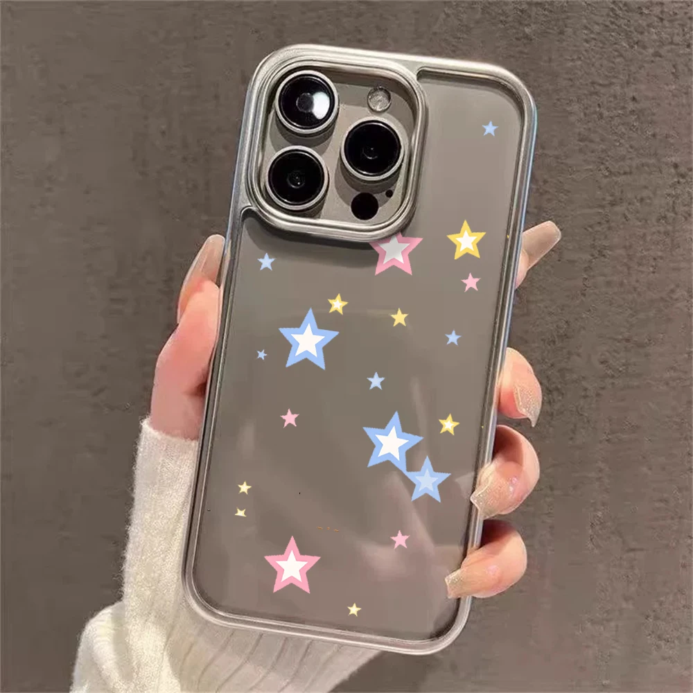 Фото Модные прозрачные чехлы Y2K Stars для iPhone 15 Pro Max, iPhone 16 Plus, 13, 14, 15, 12, 11, 17, Air, XR, прозрачные с покрытием TPU. №4
