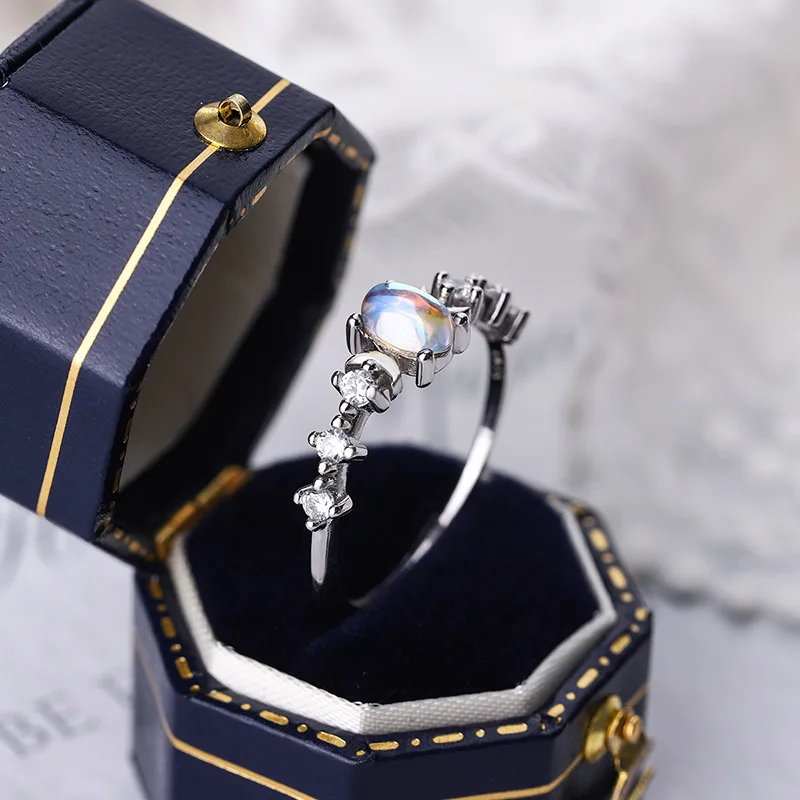 Винтажное кольцо RYJU с лунным камнем женское в виде тройной Луны минималистичное