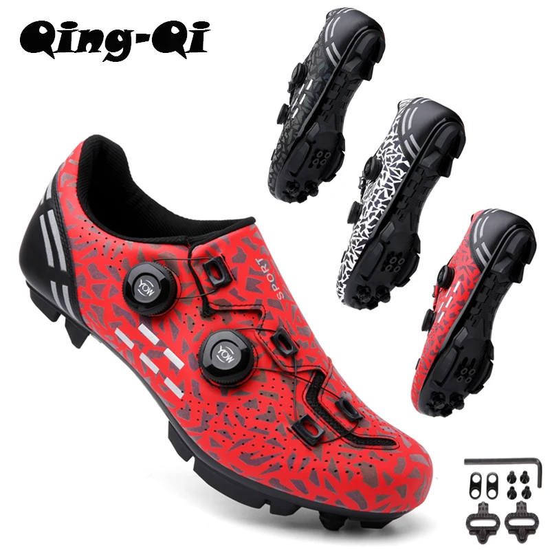 

QQ-2021-1 NEW Mens MTB Shoes with SPD Cleat Set Breathable Cycling Shoes Women Racing Speed Road Bike Sneakers for Men Size36-48