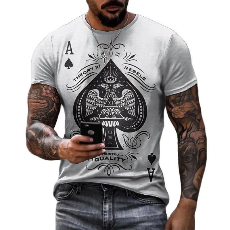 

Europe and America Fashion Retro Poker graphic t shirts Summer Trend Men Casual vintage Personality 3D Printed Short Sleeve Tees