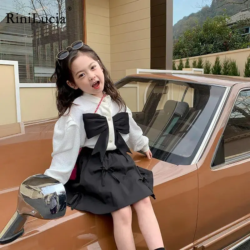 RiniLucia Kids Girls Summer Skirts 2022 New Arrival Children Princess Cotton Skirts Bowknot Teenage Girls Cute Solid Skirts
