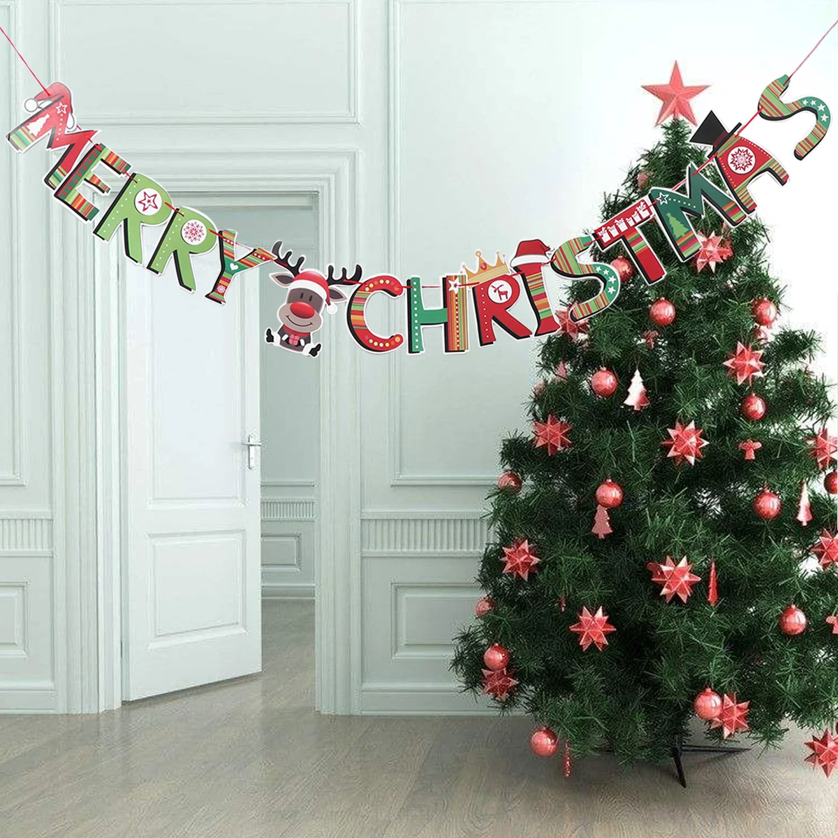 

1 pc Christmas Bunting Cartoon Decorative Props Xmas Banner Hanging Decor Flag for New Year