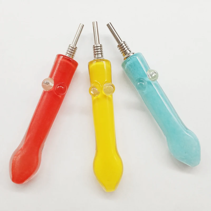 3.6inch High Quality Glass Dab Honey Straw with 10mm Male Titanium Tip