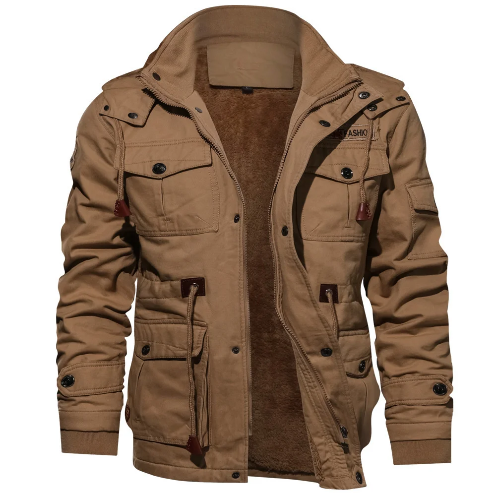 

Мужская теплая куртка в стиле милитари, Повседневная утепленная куртка-пилот в стиле милитари, куртка-карго ВВС, флисовая верхняя одежда с к...
