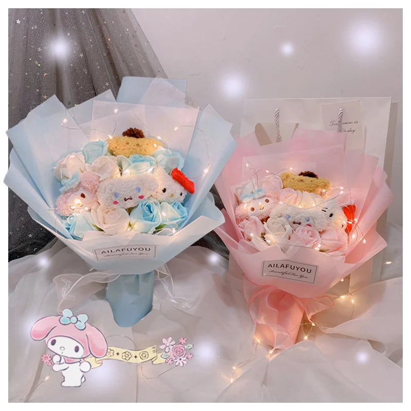 

Kawaii Cartoon Plush Doll Bouquet My Melody Cinnamoroll Kuromi Purin Dog Anime Creative Bouquet Gift Box Birthday Present Cute