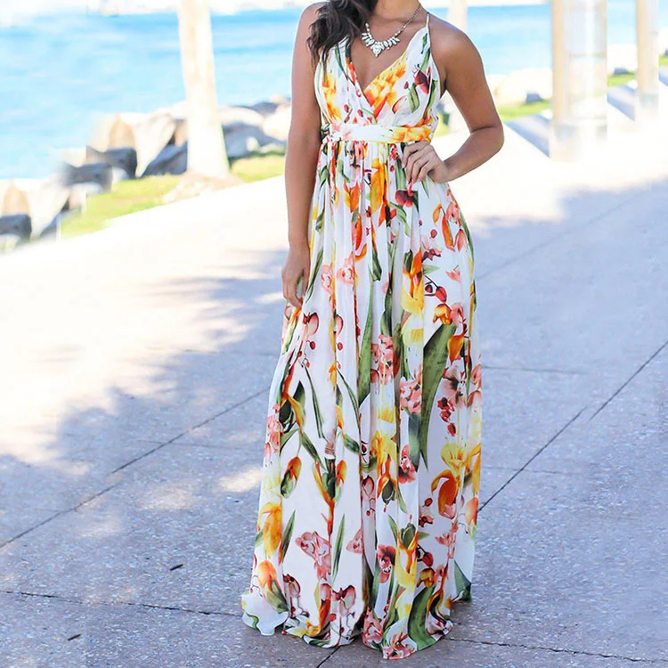 

Женское платье с V-образным вырезом, свободное пляжное платье с принтом, весна-лето 2023
