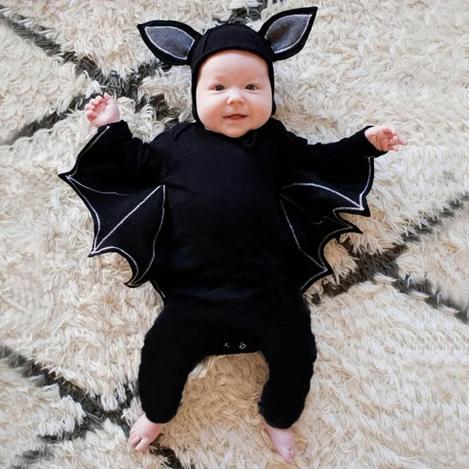 

Halloween Costume For Baby Boy Bat Wing Cosplay Clothes Baby Romper Newborn Long Sleeves Jumpsuit Kid Ear Hat Hoodies Bodysuits