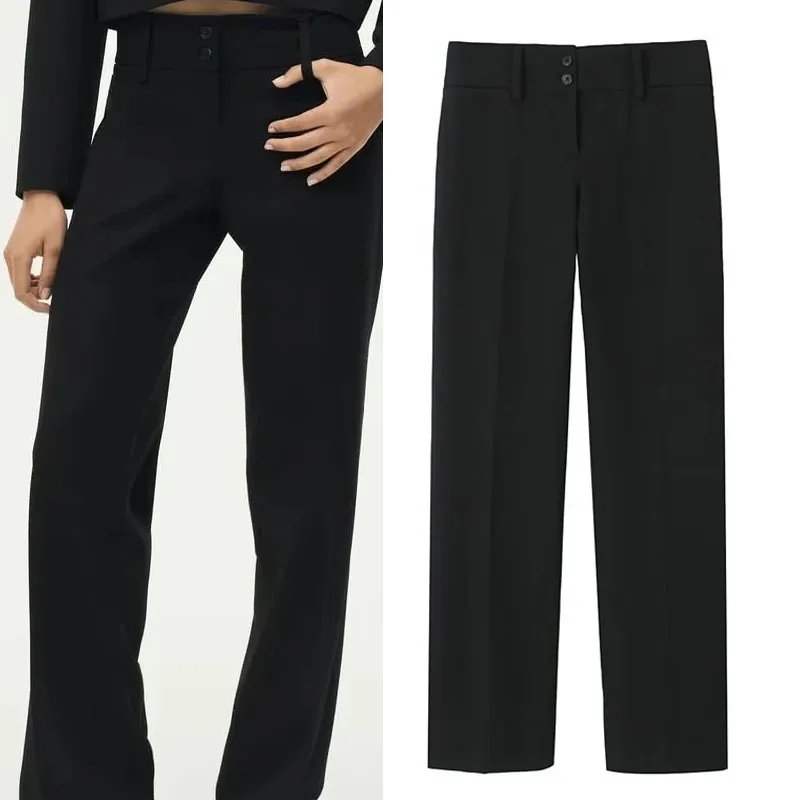 

Брюки женские прямые с низкой посадкой, черные, на осень