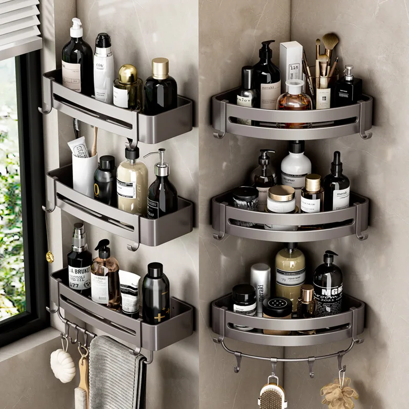 No-drill Bathroom Corner Shelves Shower Storage Rack Holder Toilet Makeup Organizer for Shampoo Bathroom Accessories