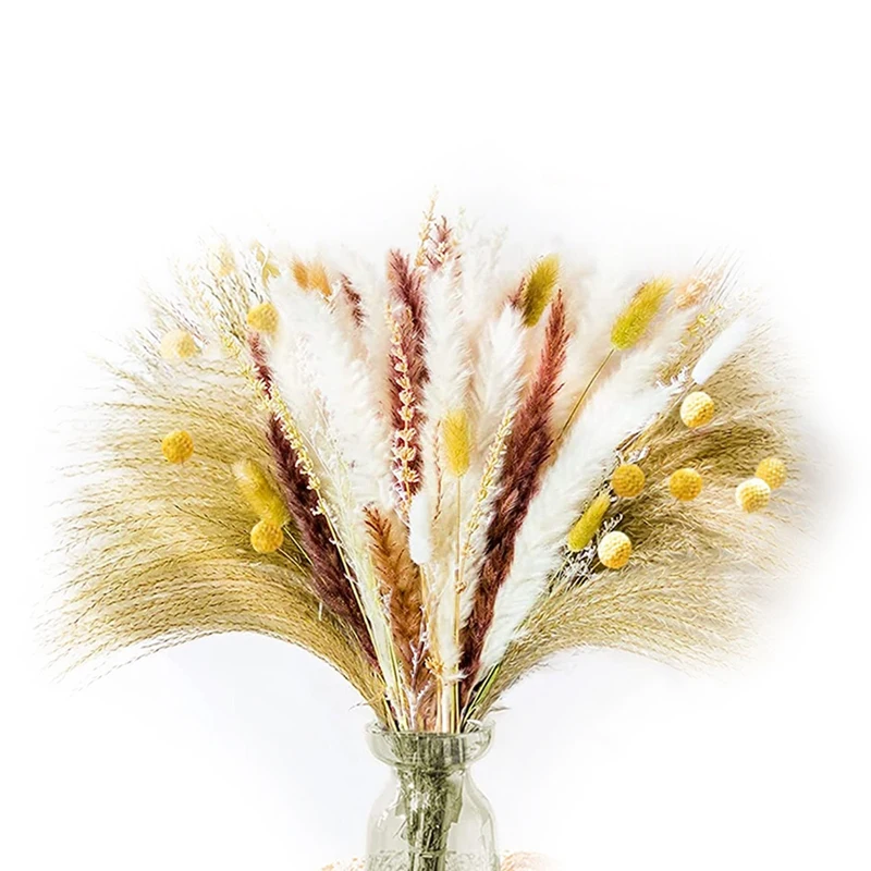 

Пампасная трава маленькая 17 дюймов, 120 шт. сушеных цветов пампасная Трава Декор, натуральный пушистый букет стеблей для декора Бохо свадьбы