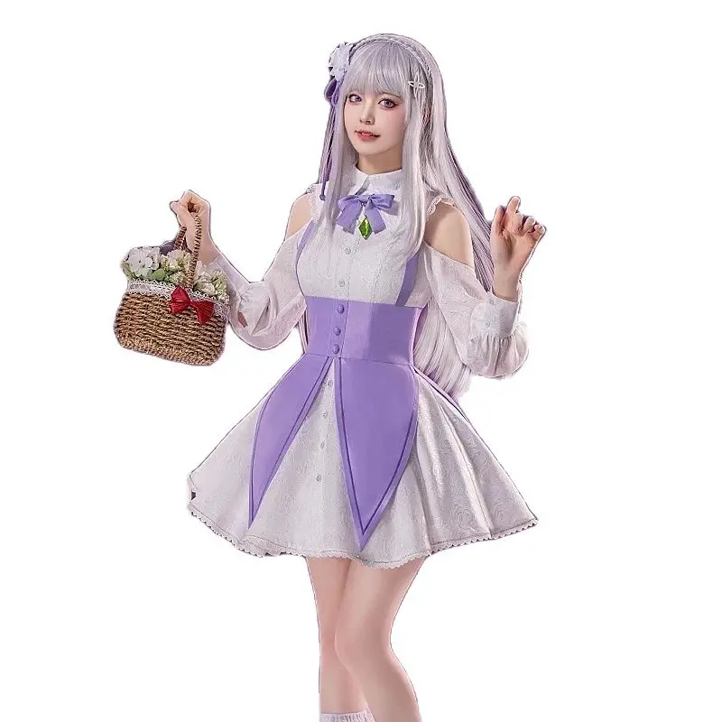 Cos-Mart Re:Life In A Different World From Zero Emilia Косплей Костюм Платье Активная одежда для ролевых
