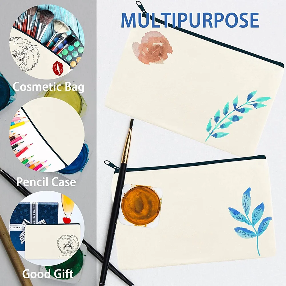 

16Pcs Multi-Purpose Cosmetics Bag with Zipper Canvas Makeup Pouches Toiletry Bag Pen Pencil Bag Blank DIY Craft Bag