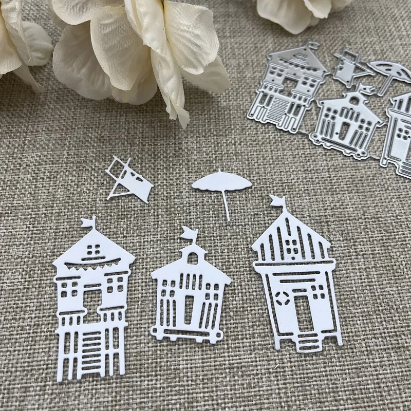 

Пляжный праздничный домик металлические штампы трафареты для «сделай сам» Скрапбукинг декоративное тиснение ручная работа штамповочный шаблон форма