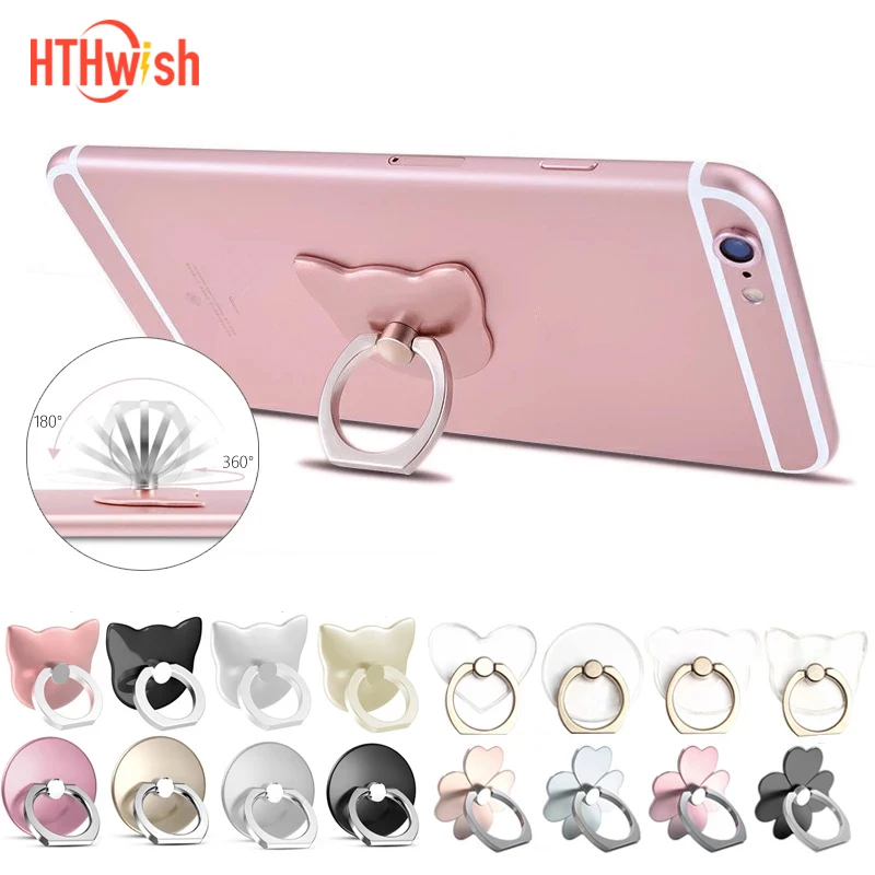 

360° Rotatable Finger Ring Phone Holder Stand for Mobile Phone Tablet Pc Universal Flower/Cat Shape Back Sticker Ring Holder