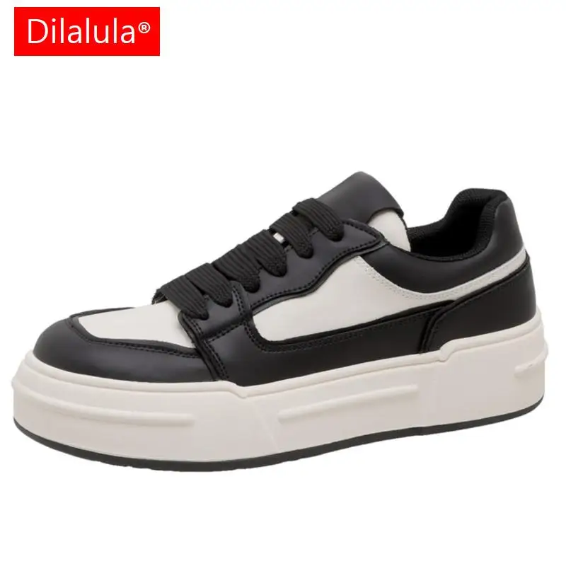 

Dilalula Thick Platforms Women Sneakers Fashion Popular Outdoor Casual Shoes Woman Genuine Leather Mixed Colors Cross-Tied Flats