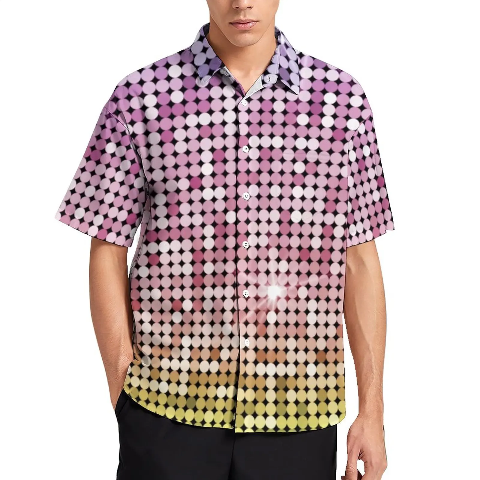 

Shiny Disco Ball Casual Shirts Rainbow Sequins Print Beach Shirt Summer Vintage Blouses Man Printed Big Size