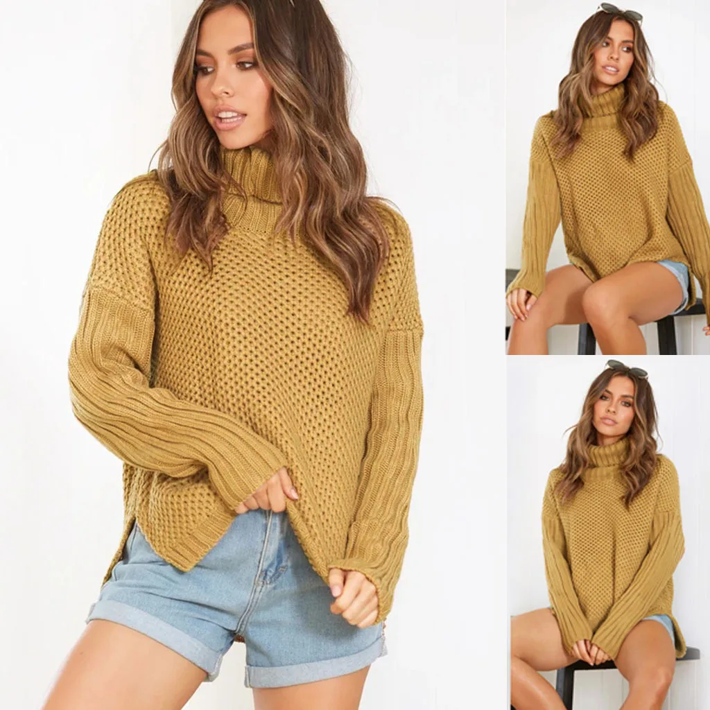 

Mandylandy Women Autumn Winter Warm Thick Knitted Pullover Sweater Top Fashion Casual Long Sleeve Turtleneck Knitwear